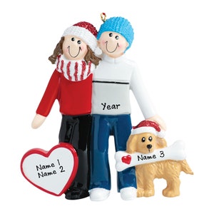 Personalized Couple With Dog Ornament - Dog With Couple Christmas Ornament - Our First Christmas as Dog Parents - Couple With Tan Dog