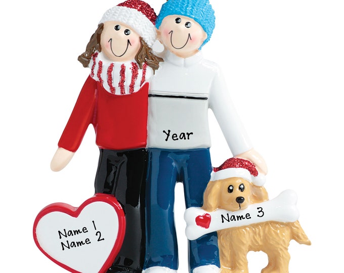 Personalized Couple With Dog Ornament - Dog And Couple Christmas Ornament - Our First Christmas as Dog Parents - Couple Tan Dog Ornament