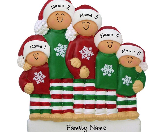 Pajama Family of 5 Personalized Ornament - Personalized Family of 5 Christmas Ornament - Christmas Pajamas Ornament With Family Names Gift