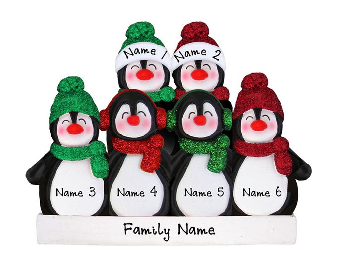 Personalized Penguin Family of 6 Christmas Ornament - Cute Penguin Family of Six Ornament. Custom Family Christmas Ornament For Grandparent