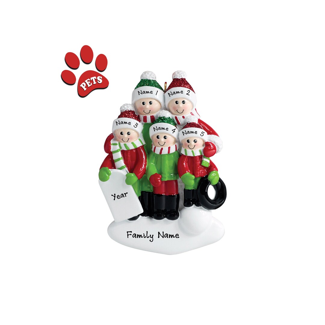 Snow Sled Christmas Ornament - Family Christmas Ornament - Family of 5 ...