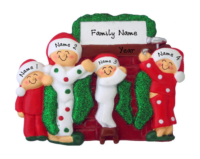 Hanging Christmas Stockings - Family of 4 Christmas Ornament -  Personalized Family Christmas Ornament -  Custom Ornament With Kids Names