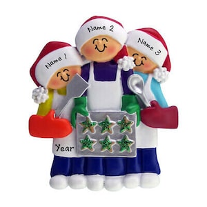 Baking Christmas Cookies - Personalized Family of 3 Baking Cookies - Family Christmas Ornament - Baking Christmas Cookies, Baker Ornament