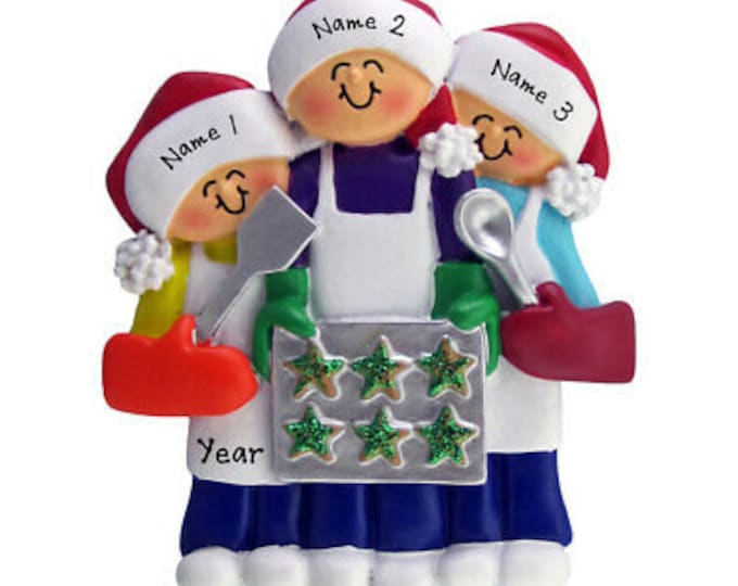 Baking Christmas Cookies - Personalized Family of 3 Baking Cookies - Family Christmas Ornament - Baking Christmas Cookies, Baker Ornament
