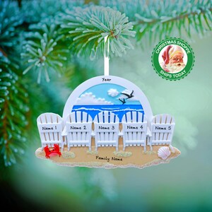 Personalized Beach Chair Ornament - Girl's Beach Trip - Family of 5 on Christmas Vacation - Trip To Beach Christmas Ornament, Nautical Décor image 2