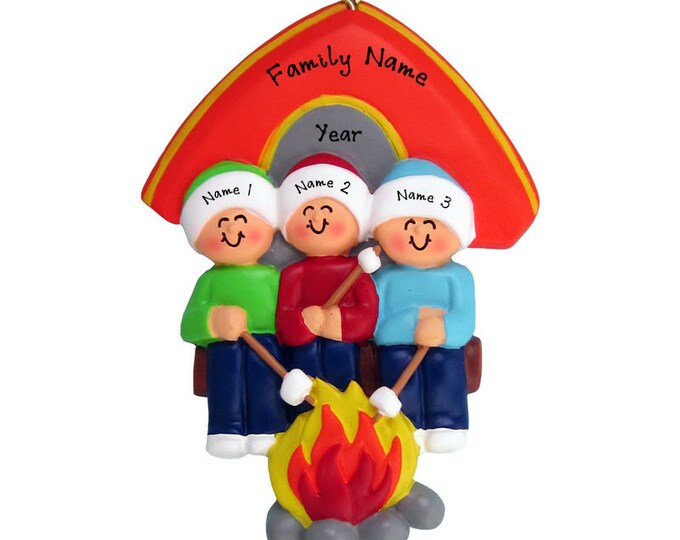 Personalized Camping Family of 3 Christmas Ornament - Camping at Lake - Custom Family Vacation Ornament With Name - 2025 Family Reunion Trip