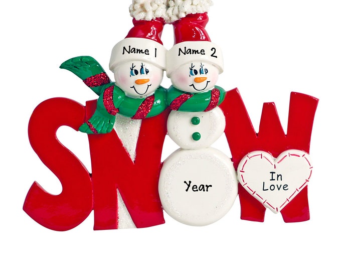 Personalized Couple Ornament - Snowman Couple Personalized Christmas Ornament - "Snow In Love" Ornament - Custom Gift Snow Couple