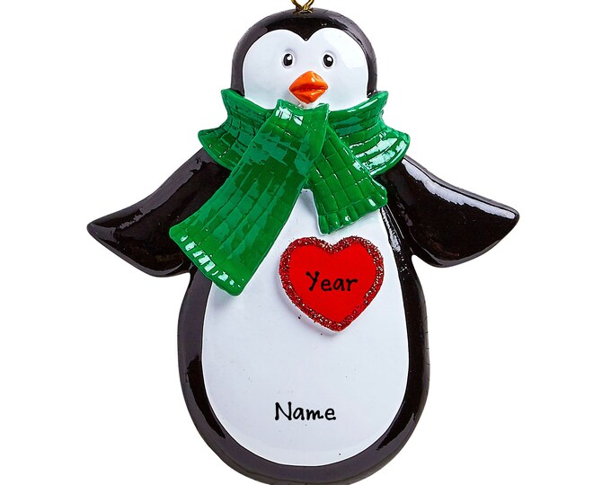 Penguin Christmas Ornament - Christmas Penguin With Heart Ornament - Zoo Animals For Kids - Personalized Gift For Children Toddlers Kids