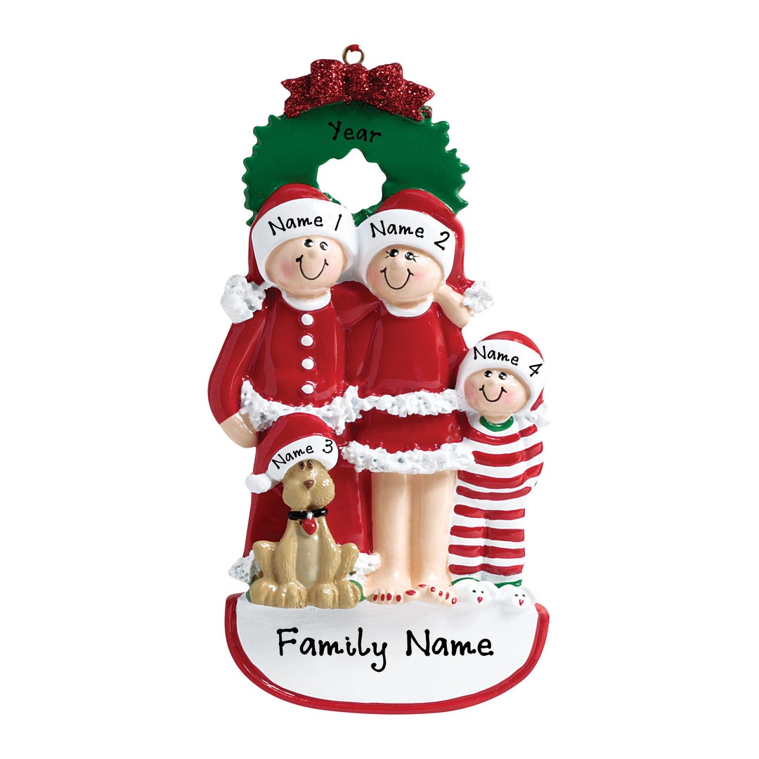 Pajama Family Ornament - Christmas Pajama Family of 3 With Dog Ornament ...