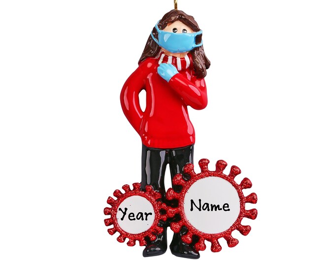 Personalized Pandemic Quarantine Corona Survival Girl Christmas Ornament - Social Distancing Ornament - Covid -19 Ornament - Mask Ornament
