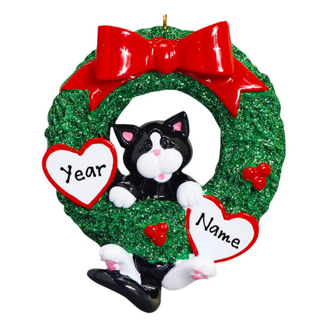 Tuxedo Cat Personalized Christmas Ornament / Cute Black and White Cat ...