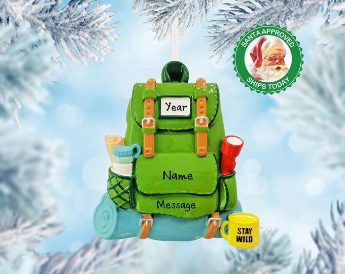 Personalized Backpacking Ornament - Backpack Christmas Gift For Hiker - Hiking Bag For Camping - Kids Travel Bag Ornament With Student Name