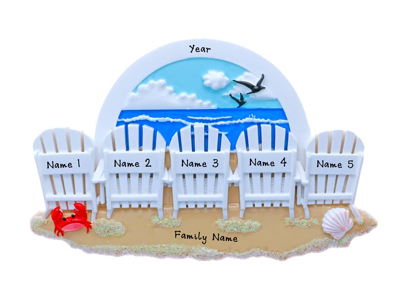 Personalized Beach Chair Ornament - Girl's Beach Trip - Family of 5 on Christmas Vacation - Trip To Beach Christmas Ornament, Nautical Décor image 5