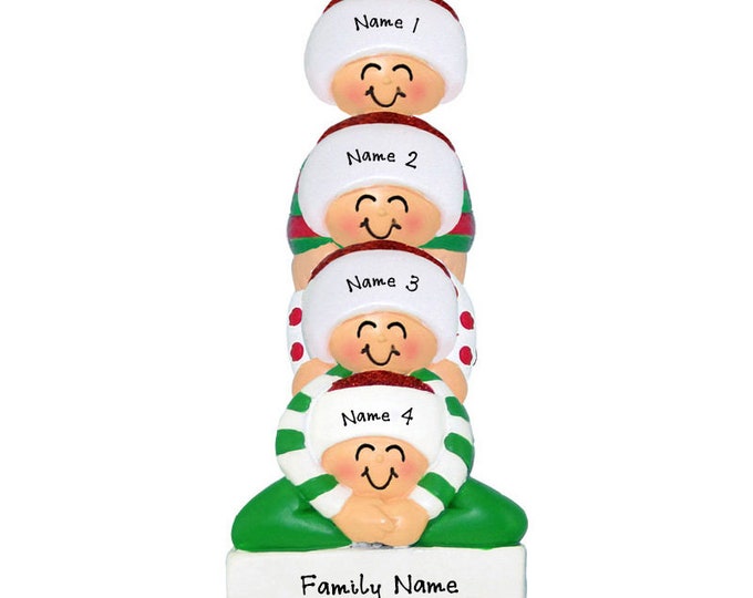 Personalized Family of 4 Ornament - Pyramid Family of 4 Christmas Ornament - Pajama Family Ornament - Custom Family Christmas Name Ornament