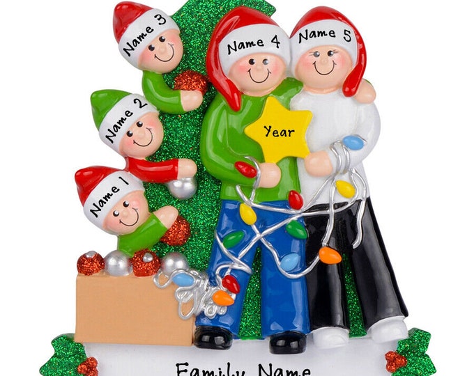 Personalized Decorating Tree Ornament - Family of 5 Christmas Ornament - Decorating Tree Family of 5 Personalized Family Christmas Ornament