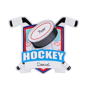 Personalized Hockey Christmas Ornament Gift for Hockey Player - Hockey Shield Ornament - Hockey Fan Gift, Hockey Coach Ornament With Name