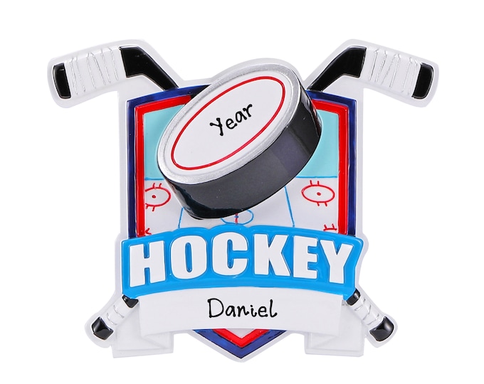 Personalized Hockey Christmas Ornament Gift for Hockey Player - Hockey Shield Ornament - Hockey Fan Gift, Hockey Coach Ornament With Name