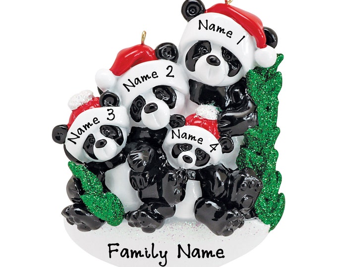 Bamboo Panda Family Ornament - Family of 4 Panda Bears - Family Christmas Ornament - Personalized Ornament For Grandparents, Grandkids Names