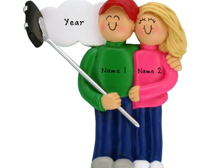 Selfie Ornament -  Couple Christmas Ornament - Family of 2 Ornament - Custom Blonde Girl Taking a Selfie - Personalized Family Gift