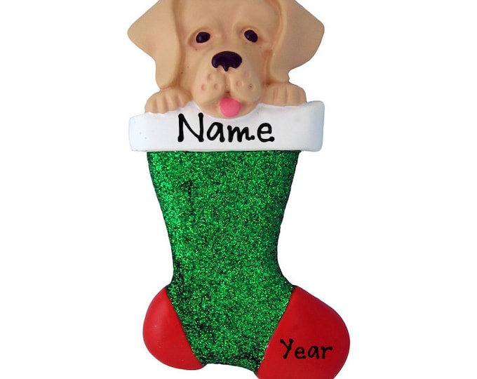 Labrador Dog Ornament - Puppy In Christmas Stocking - Yellow Labrador Dog - New Dog Ornament - Personalized Christmas Gift With Dog's Name