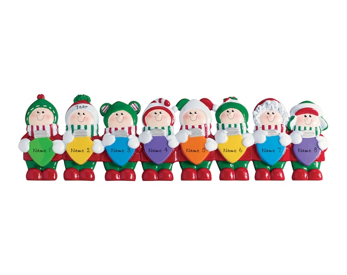 8 Grandkids Holding Christmas Lights - Family of 6 Personalized Christmas Ornament - Tabletop Decoration - Custom Name Gift For Grandparents
