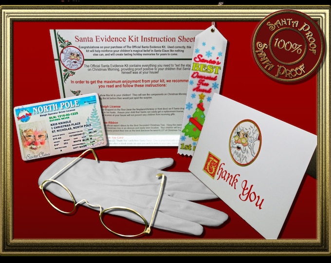 Santa Claus Official Evidence Kit - Proof Santa Was Here - Santa Evidence Kit - Santa Sleigh License - Santa Claus Clues - Thank You Card