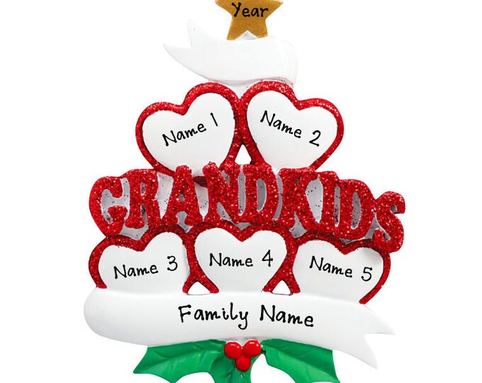 Grandparents Christmas Ornament - Grandparents With 5 Grandkids - Ornament From 5 Grandchildren - Grandparents Personalized Christmas Gift