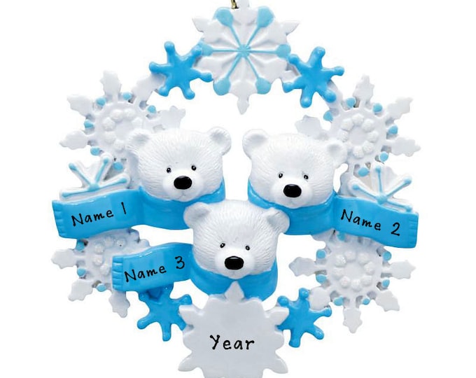 Polar Bear Ornament Family of 3 Christmas Ornament - Family Christmas Ornament 2025 - Personalized Snowflake Ornament, Gift For Grandparents