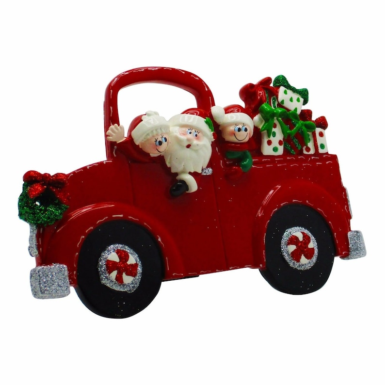 Red Pick Up Truck Ornament Family of 3 Personalized Christmas Ornament Christmas Table Top Decoration Cute Gift For Grandparents