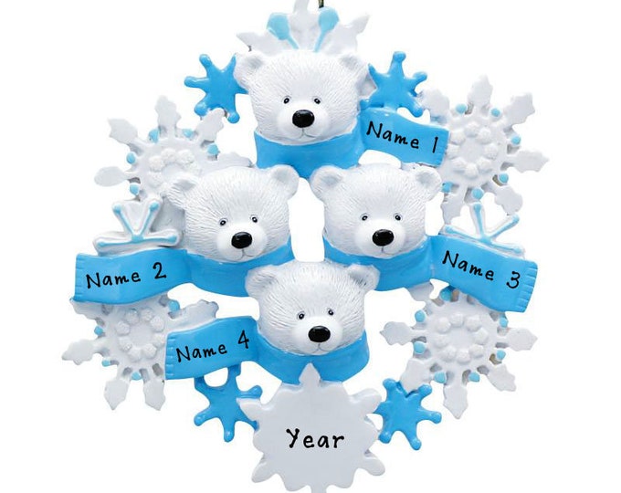 Polar Bear Ornament Family of 4 Christmas Ornament - Family Christmas Ornament 2023 - Personalized Snowflake Ornament Gift For Grandparents