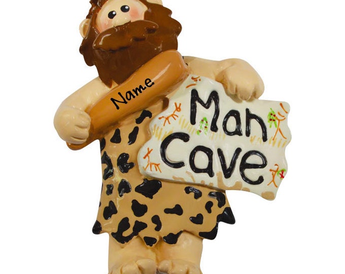 Man Cave Personalized Christmas Ornament - Cave Man Christmas Ornament - Cave Man Decor - Custom Ornament With Name - Funny Gift For Husband
