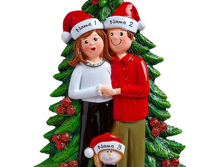 Personalized Couple With Cat - Our First Christmas Couple Ornament With Cat - Custom Cat Ornament With Couple 2023 Christmas Ornament Gift