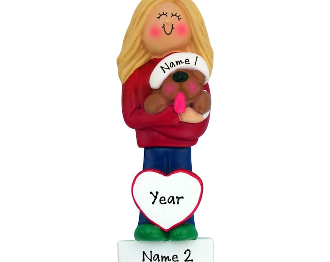 Personalized Dog Lover Ornament - Puppy For Christmas New Dog Owner Blonde Teenage Girl and Dog Gift, Custom Christmas Dog Ornament For Mom