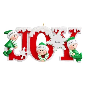 Elf Family of 3 Personalized Ornament - Family of 3 Christmas Ornament - Ornament From Grandkids - 2025 Personalized Gift for Grandparents