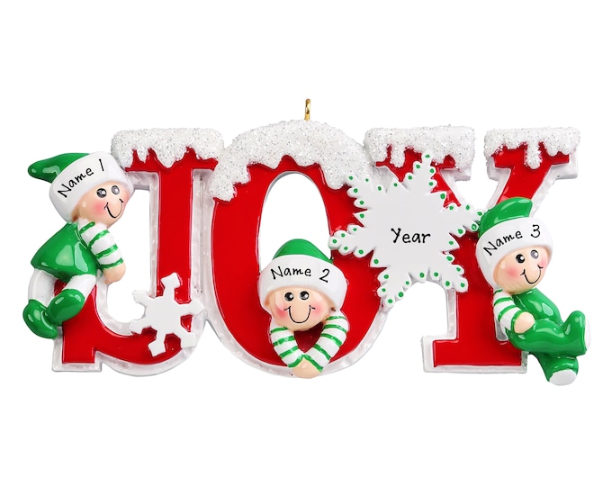 Elf Family of 3 Personalized Ornament - Family of 3 Christmas Ornament - Ornament From Grandkids - 2025 Personalized Gift for Grandparents