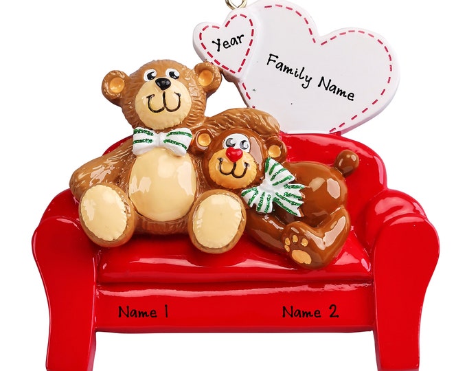 Personalized Bears On Couch Family of 2 Christmas Ornament - Teddy Bear Ornament - 2025 Couple Christmas Ornament - Personalized Couple Gift