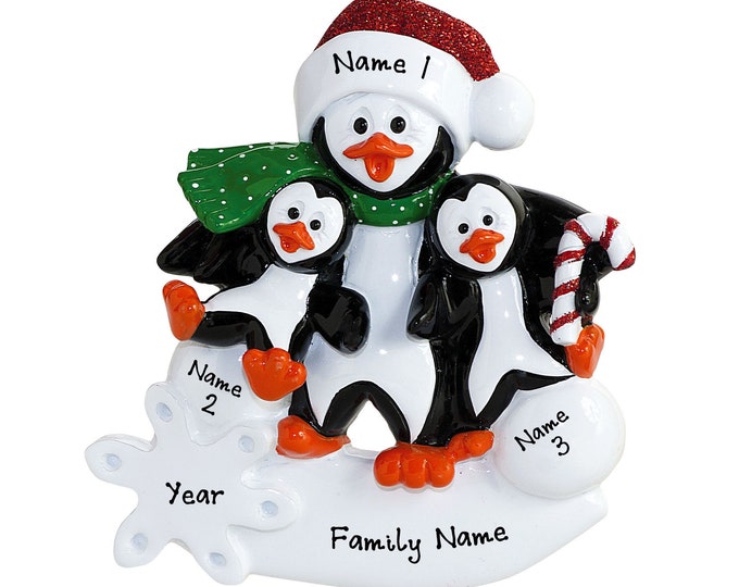 Single Parent Mom Ornament - Single Mom With With 2 Kids Ornament - Single Mom With 2 Children Ornament - Single Parent Mom Penguin Gift
