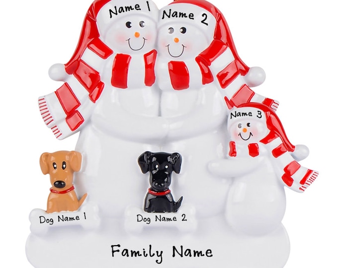 Personalized Couple with 2 Dogs Ornament - Snowman Family With 2 Dogs First Christmas Ornament, Dog Ornament With Pets Name, New Dog Parents