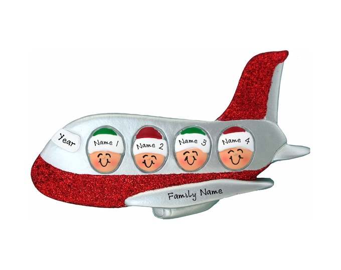 Family of 4 Christmas Vacation - Custom Airplane Ornament - Family of 4 First Airplane Trip Ornament - Personalized Family Vacation Ornament