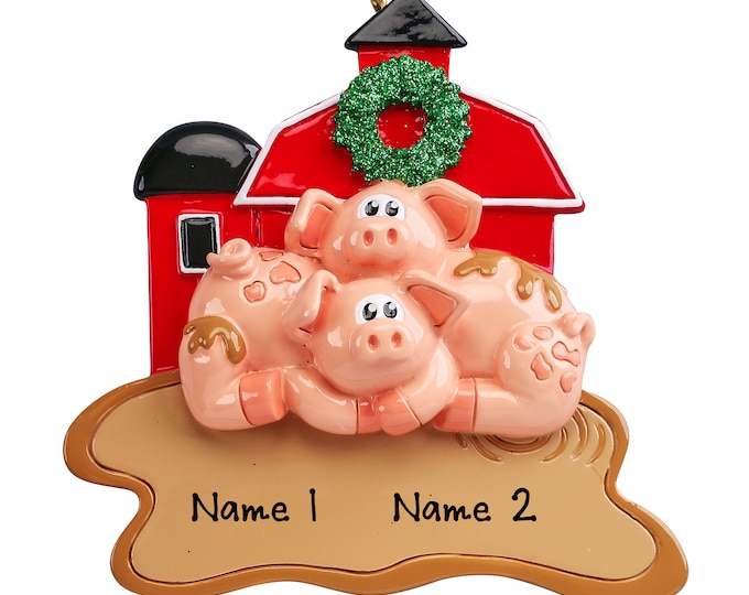 Personalized Couple Ornament -  Pig Ornament - Red Barn Ornament - Couple Christmas Ornament, Barnyard Animal, Farm Animal, Gift For Couples