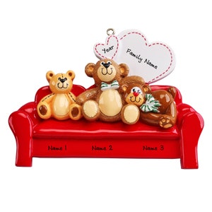 Personalized Bears On Couch Family of 3 Christmas Ornament - Teddy Bear Ornament - Family Christmas Ornament - Personalized Family Gift