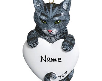 Gray Tabby Cat Christmas Ornament - Gray Tabby Cat Ornament - Cat Lover Gift - Custom Cat Memorial Ornament Personalized Ornament With Name