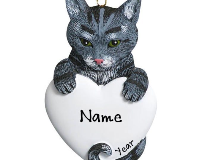 Gray Tabby Cat Christmas Ornament - Gray Cat Ornament- Cat Lover Gift - Custom Tabby Cat Ornament - Personalized Cat Memorial Ornament