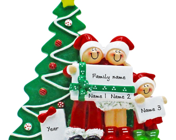 Family of 3 Opening Presents - Personalized Family Christmas Ornament - Tabletop Decor - 1 Grandchild - Personalized Gift For Grandparents