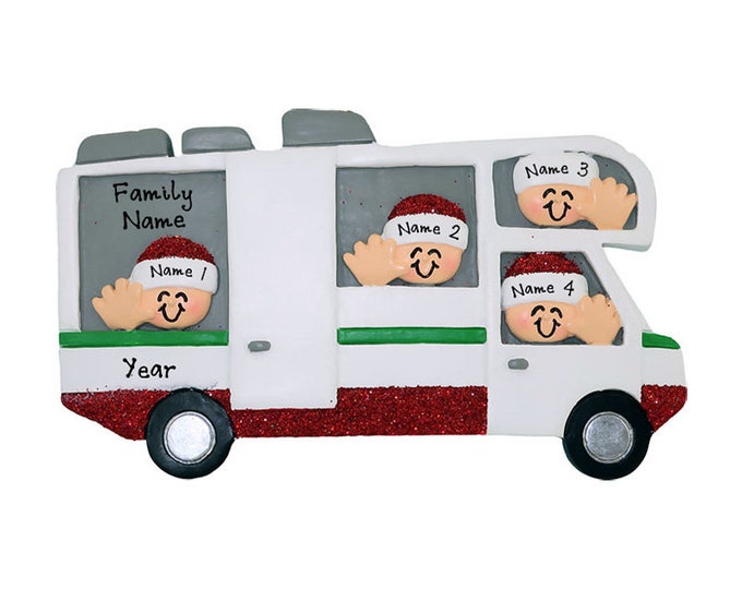Personalized RV Ornament - Family of 4 Camping Ornament  - Camper Ornament - Custom Motorhome Gift - Family Road Trip Christmas Vacation