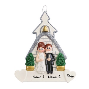 Personalized Wedding Chapel Christmas Ornament - Couple Marriage Name Ornament - Custom Gift For Newlywed Couple