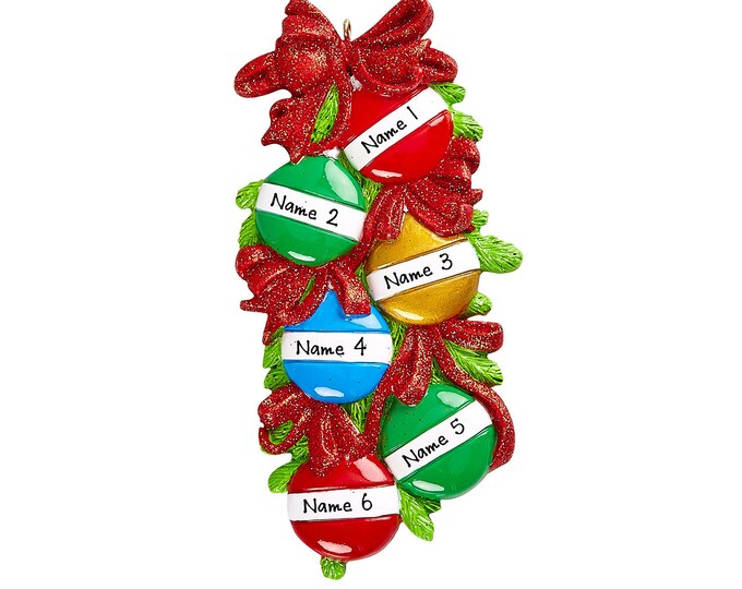 Family of 6 Christmas Ornament - Festive Christmas Ornaments on Garland - Personalized Family Christmas Ornaments 2023 - Grandkids Ornament