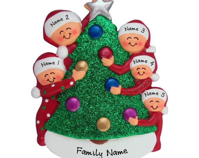 Personalized Decorating Tree Ornament - Family of 5 Christmas Ornament - Decorating Tree Family of 5 Personalized Family Christmas Ornament
