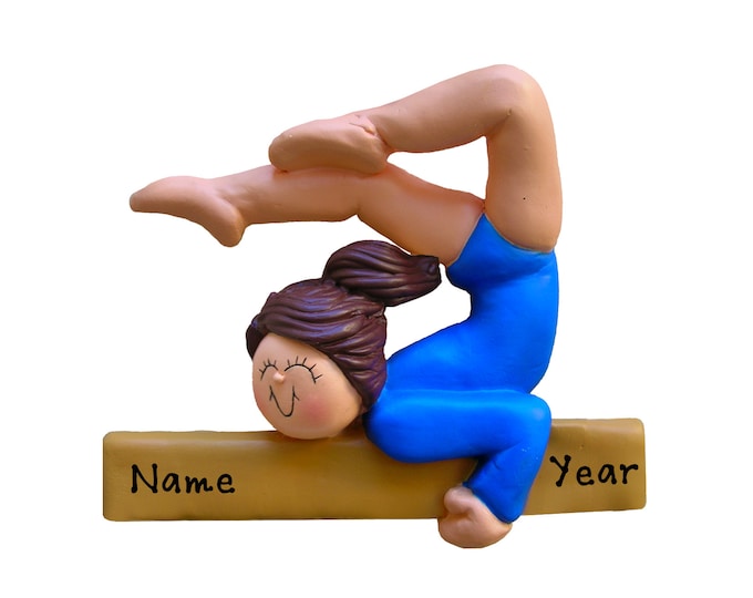 Gymnastics Girl Ornament - Personalized Ornament for Gymnast - Custom Gymnastics Ornament - Gymnast on Balance Beam Brunette Gymnast Girl