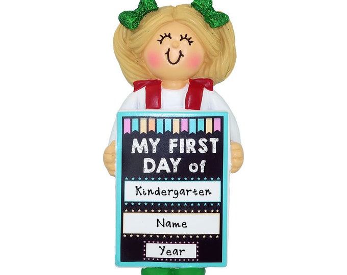 Personalized 1st Day of School Ornament, Preschool Student Christmas Ornament, Custom Blonde Girl Kindergarten Student, First Grader Gift
